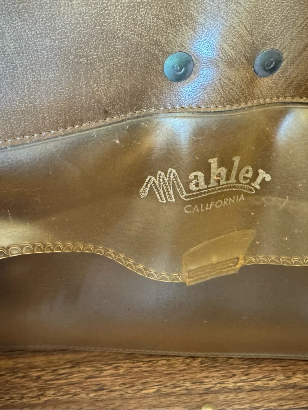Vintage Rare Mahler California Brown Leather Wood Floral Handbag